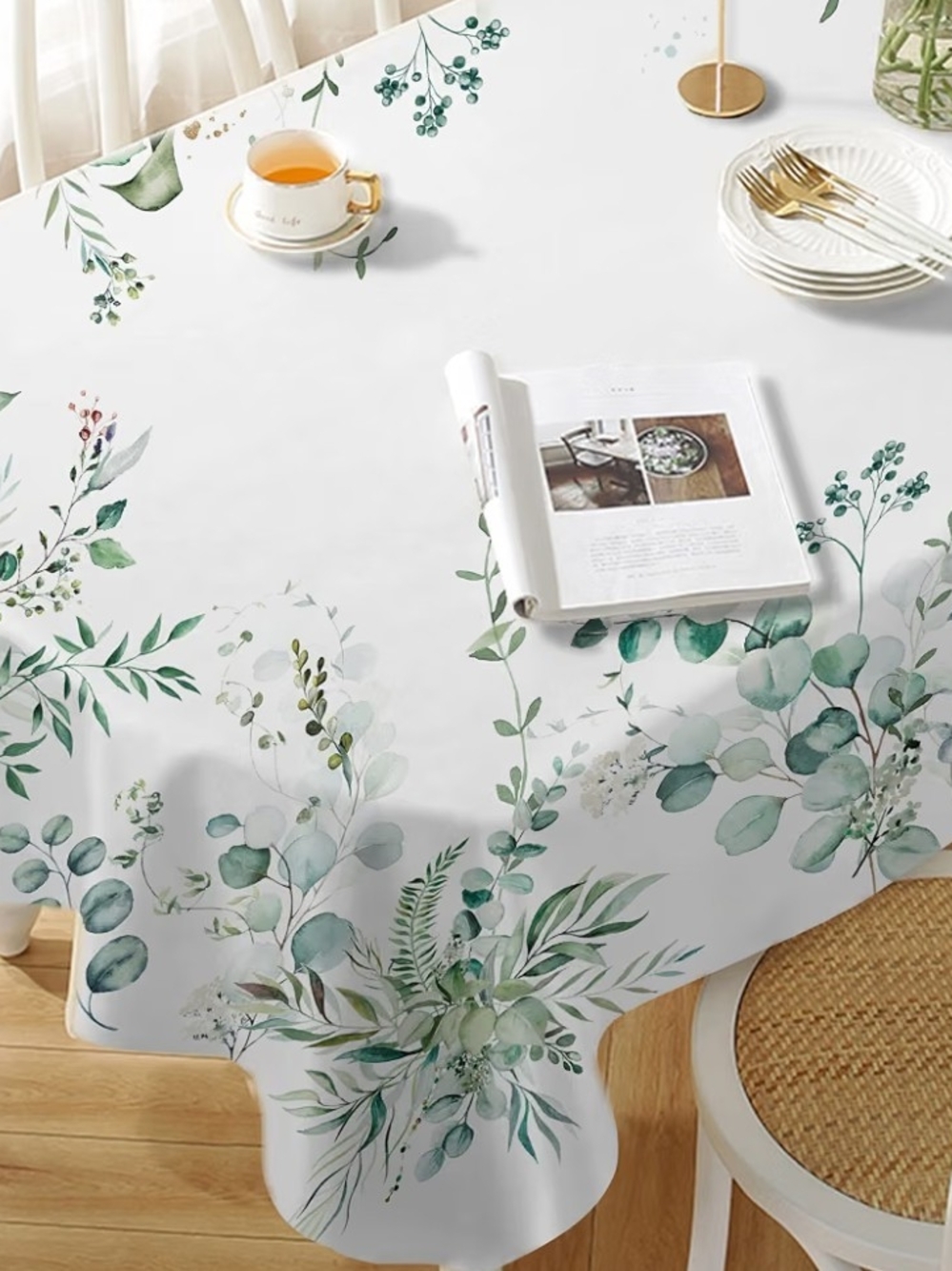 Botanical Sage Green Oval Waterproof Tablecloth Size 54x72